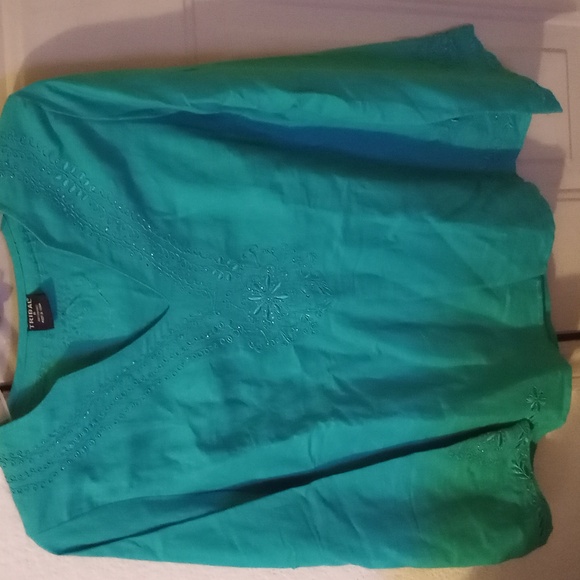 Tribal Tops - 🎆2/$20 NWOT TRIBAL Semi-sheer Split V Neck Linen/ cotton Blouse Tunic